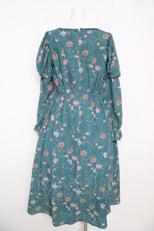 画像2: axes femme Nostalgic / ボタニカル柄レースアップワンピース  グリーン Y-26-03-06-173-LO-OP-SZ-ZY (2)