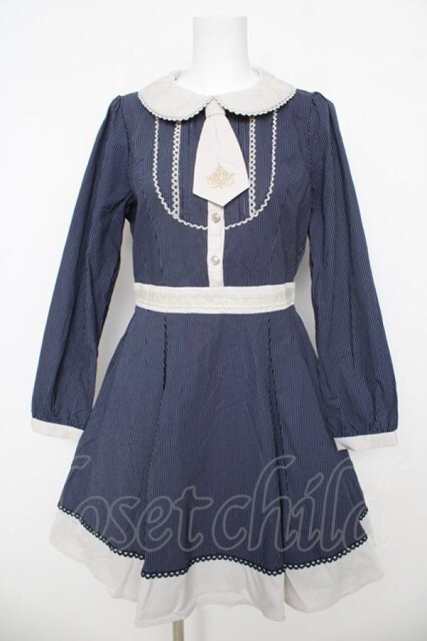 画像1: axes femme POETIQUE / 刺 タイストライプワンピース  紺 Y-26-03-06-177-AX-OP-SZ-ZY (1)