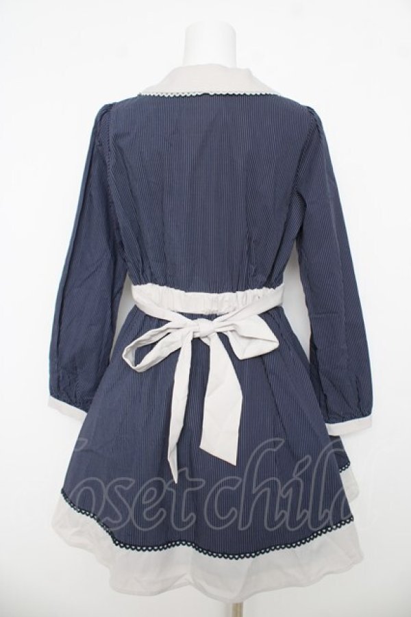 画像2: axes femme POETIQUE / 刺 タイストライプワンピース  紺 Y-26-03-06-177-AX-OP-SZ-ZY (2)