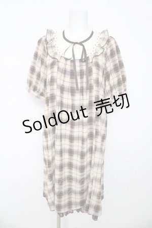 画像: axes femme POETIQUE / ハイネックチェック半袖ワンピース  ベージュ Y-26-03-06-178-AX-OP-SZ-ZY