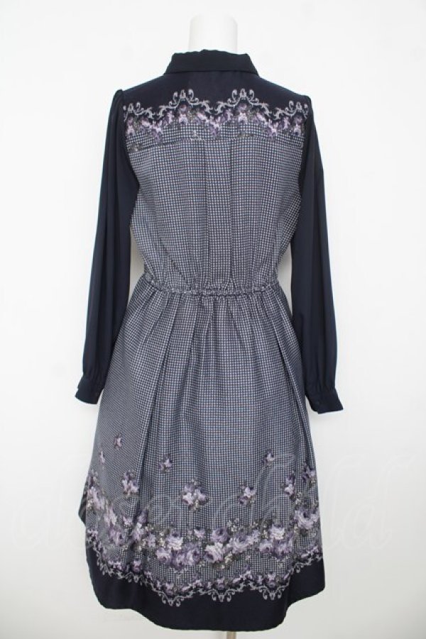 画像2: axes femme / バラ×千鳥柄襟付ワンピース  紺 Y-26-03-06-180-AX-OP-SZ-ZY (2)