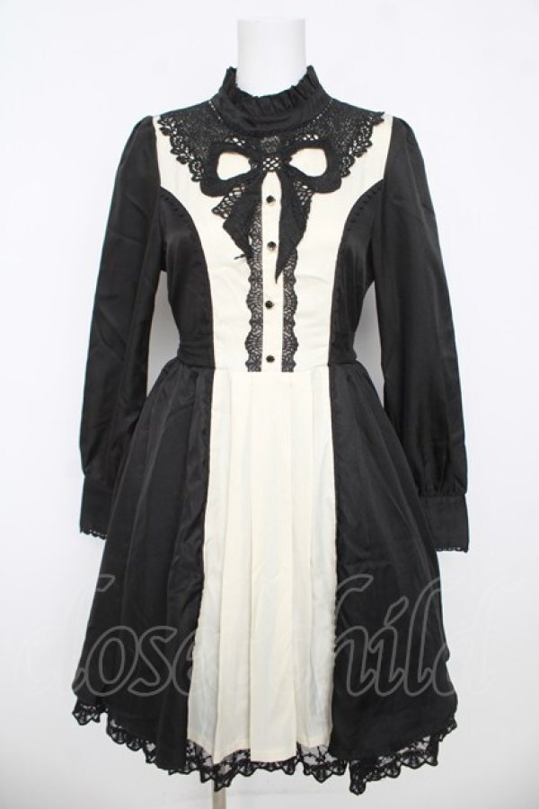 画像1: axes femme kawaii / リボンレースブロッキングワンピース  黒 Y-26-03-06-182-AX-OP-SZ-ZY (1)