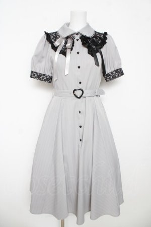 画像: Secret Honey / ストライプシャツワンピース  グレー Y-26-03-06-189-CA-OP-SZ-ZY