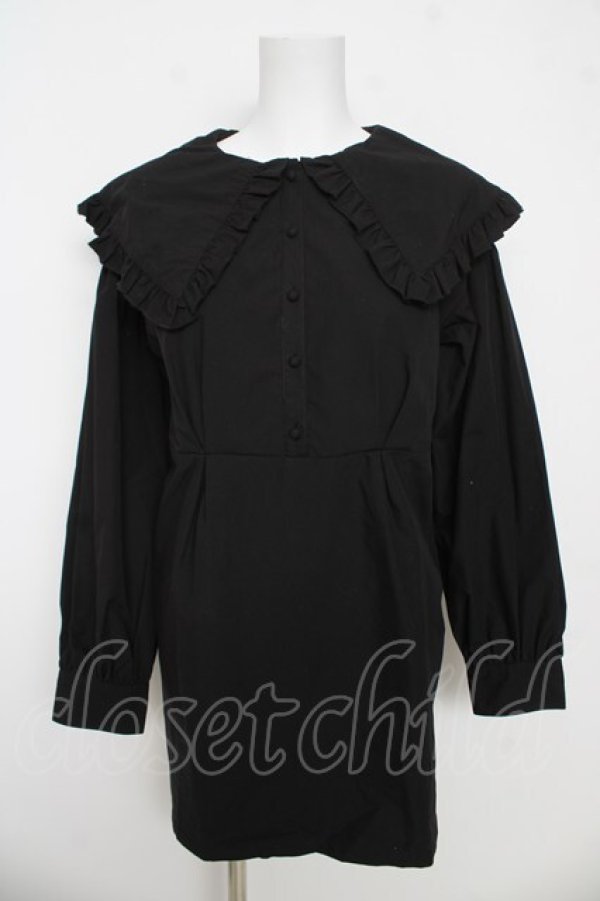 画像1: Fickle Bebe / ビッグフリルカラーワンピース  黒 Y-26-03-06-196-0-OP-SZ-ZY (1)