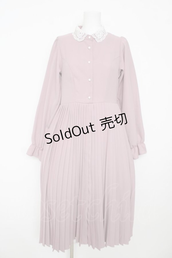 画像1: m petit by misako / AM*レースエリプリーツワンピース M 中桃 Y-26-03-06-201-LO-OP-SZ-ZY (1)