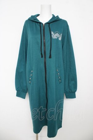 画像: ALGONQUINS / クラウン羽刺繍パーカーワンピース F グリーン Y-26-03-06-208-AL-OP-SZ-ZY