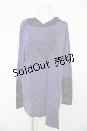 画像: ALGONQUINS / プリント耳フードロングトップス F パープル/ブラック Y-26-03-06-209-AL-TO-SZ-ZY