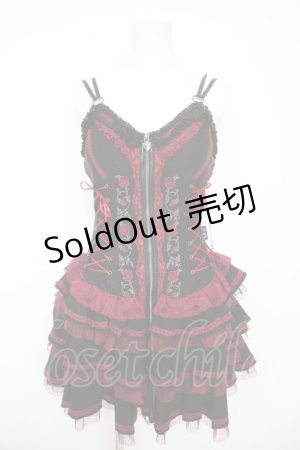 画像: OZZ ANGELO / 薔薇刺繍サイド編み上げコルセットキャミワンピース  黒 Y-26-03-06-212-OO-OP-SZ-ZY