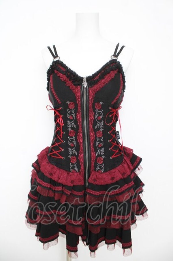 画像1: OZZ ANGELO / 薔薇刺繍サイド編み上げコルセットキャミワンピース  黒 Y-26-03-06-212-OO-OP-SZ-ZY (1)