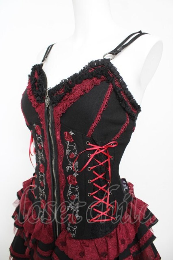画像3: OZZ ANGELO / 薔薇刺繍サイド編み上げコルセットキャミワンピース  黒 Y-26-03-06-212-OO-OP-SZ-ZY (3)