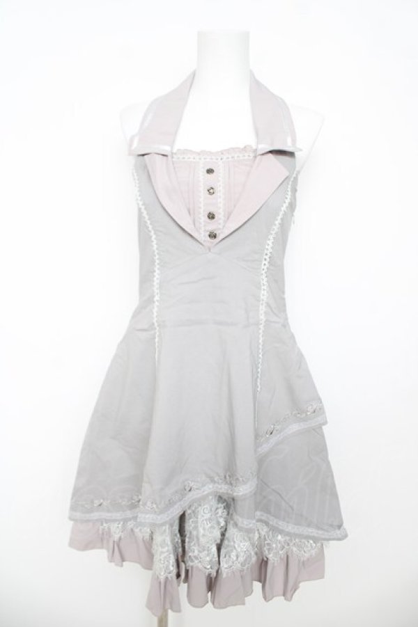 画像1: Ozz oneste / 薔薇刺繍ホルターワンピース  グレー Y-26-03-06-218-OO-OP-SZ-ZY (1)