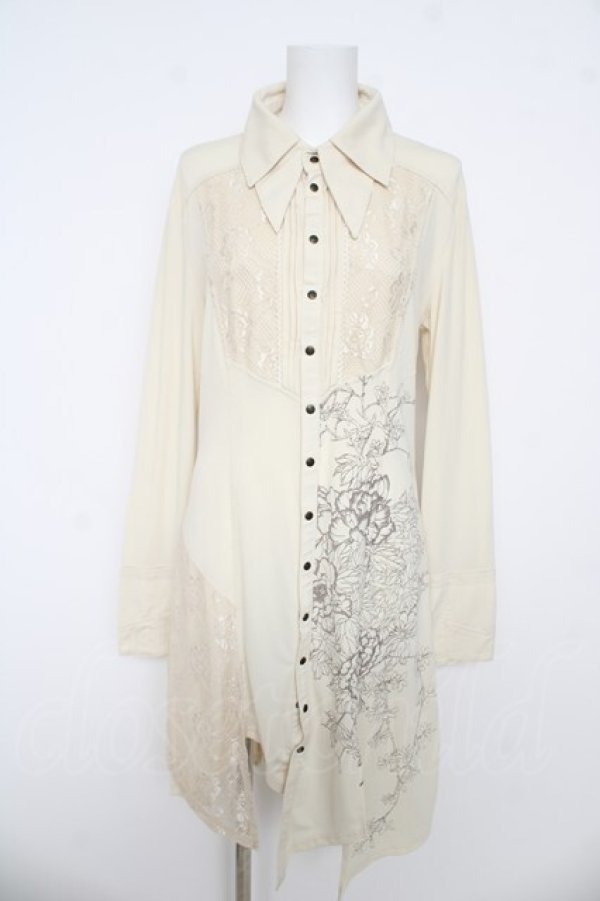 画像1: Ozz oneste / 花プリントレース切替シャツワンピース  アイボリー Y-26-03-06-221-OO-OP-SZ-ZY (1)