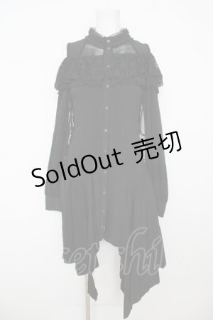 画像: Ozz oneste / レース付き肩開きロングシャツワンピース  黒 Y-26-03-06-222-OO-OP-SZ-ZY