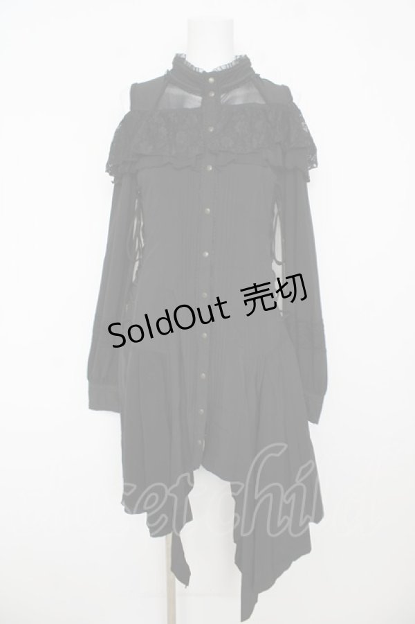 画像1: Ozz oneste / レース付き肩開きロングシャツワンピース  黒 Y-26-03-06-222-OO-OP-SZ-ZY (1)