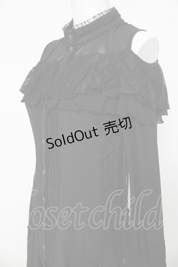 画像3: Ozz oneste / レース付き肩開きロングシャツワンピース  黒 Y-26-03-06-222-OO-OP-SZ-ZY (3)