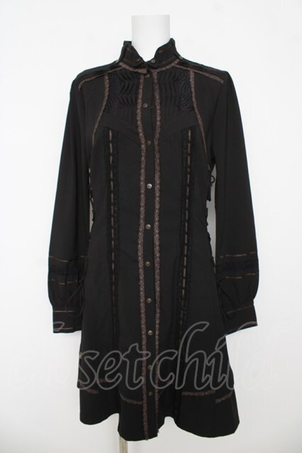 画像1: OZZ ANGELO / サイドレースアップシャツワンピース  黒 Y-26-03-06-225-OO-OP-SZ-ZY (1)