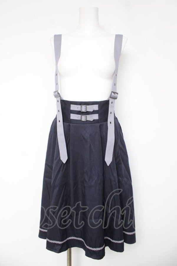 画像1: axes femme POETIQUE / ガーターデザインサス付スカート  紺 Y-26-03-06-228-AX-SK-SZ-ZY (1)