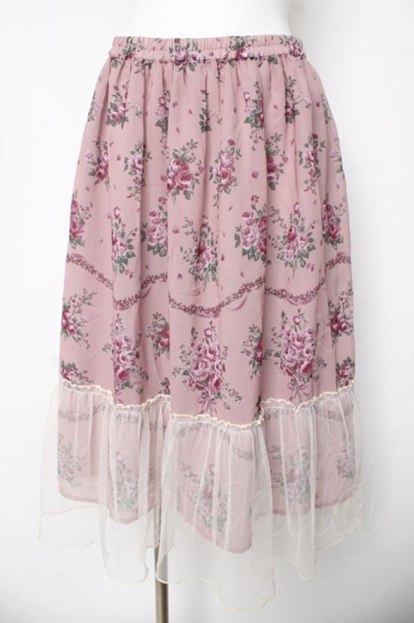 画像1: axes femme / チュール配色ブーケスカート  ピンク Y-26-03-06-232-AX-SK-SZ-ZY (1)