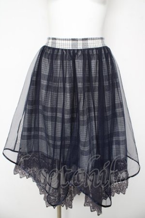 画像: axes femme / チェック柄チュールスカート M 紺 Y-26-03-06-240-AX-SK-SZ-ZY