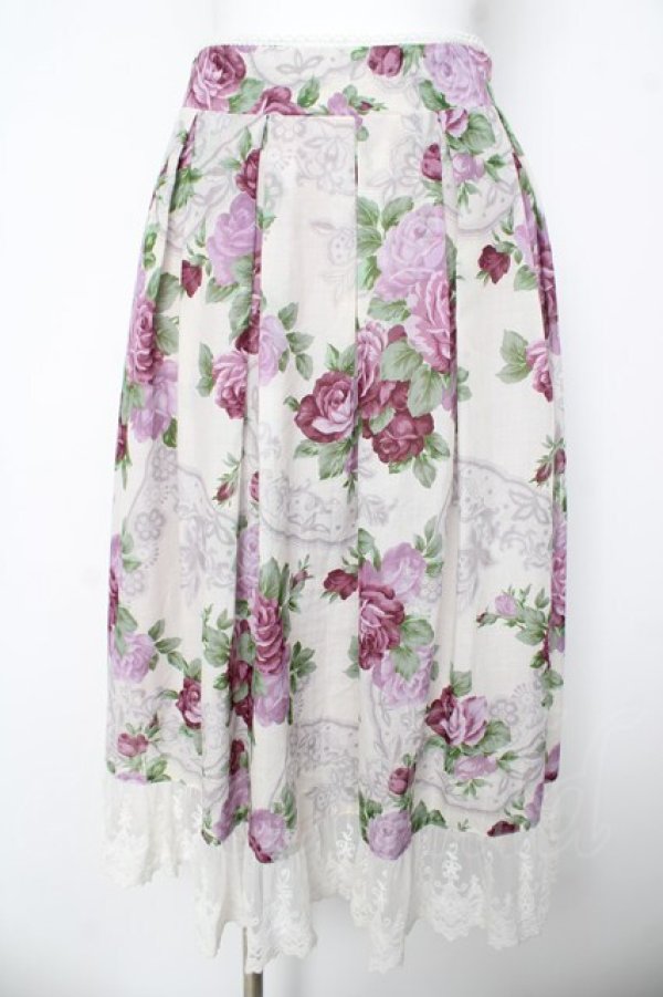 画像1: axes femme / ラフィネローズ柄タックスカート  生成り Y-26-03-06-244-AX-SK-SZ-ZY (1)