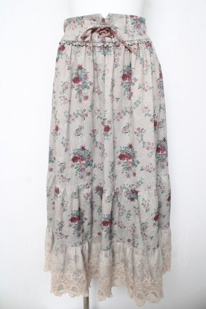 画像: axes femme / ミュルーズ染織美術館コラボ/フェザー×フラワー柄スカート  ベージュ Y-26-03-06-245-AX-SK-SZ-ZY