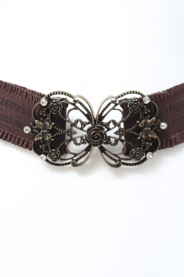 画像1: axes femme / ビジューモチーフゴムベルト  ブラウン Y-26-03-06-030-AX-BL-SZ-ZY (1)