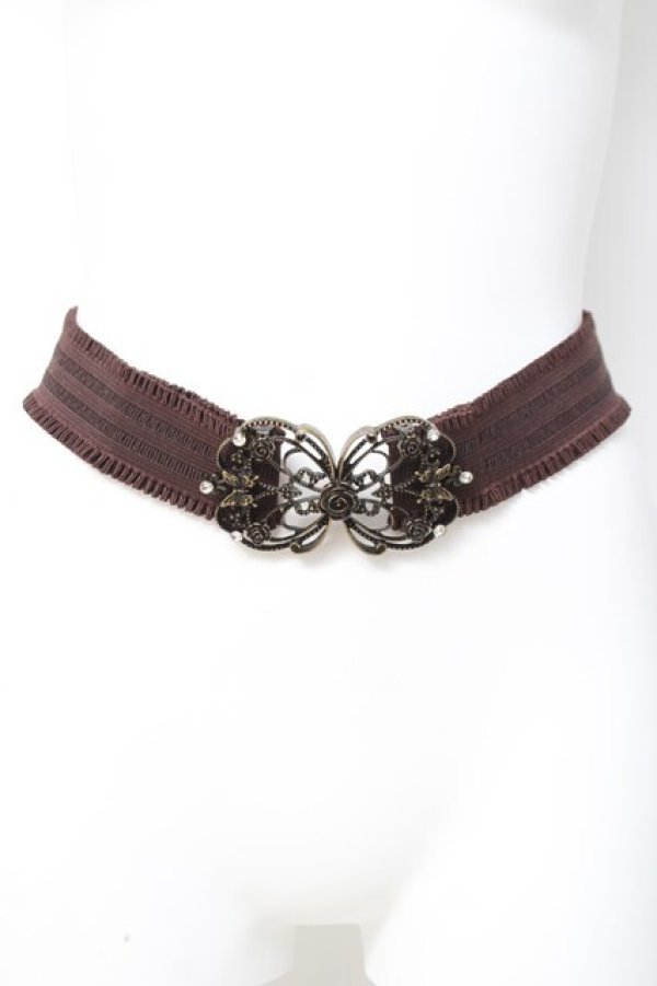 画像2: axes femme / ビジューモチーフゴムベルト  ブラウン Y-26-03-06-030-AX-BL-SZ-ZY (2)
