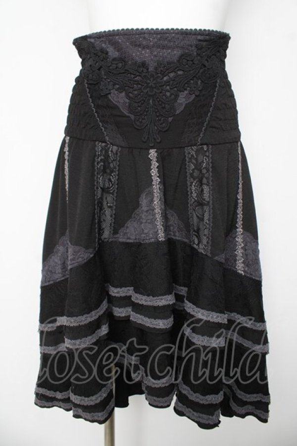 画像1: Ozz On / ウエスト刺繍レースフィッシュテールスカート  黒 Y-26-03-06-251-OO-SK-SZ-ZY (1)