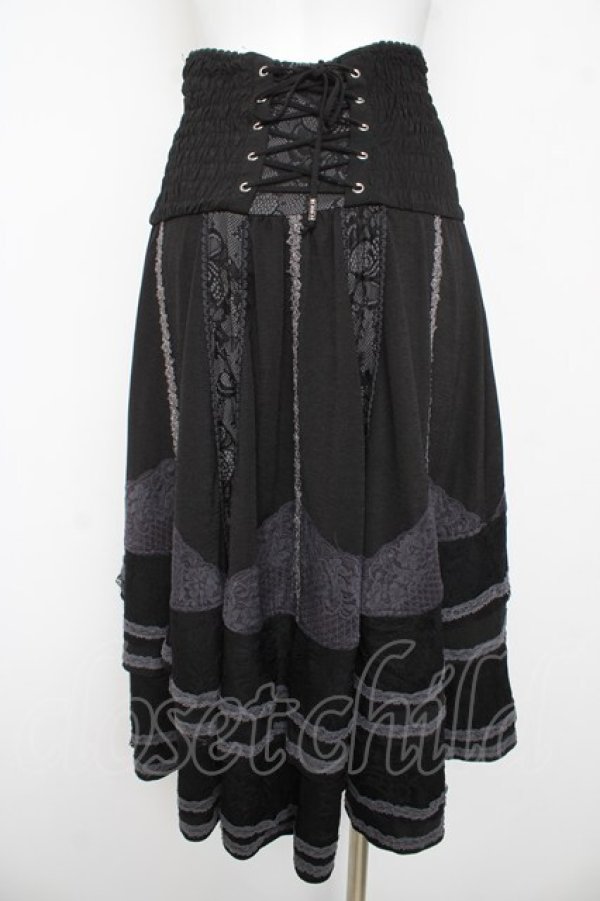 画像2: Ozz On / ウエスト刺繍レースフィッシュテールスカート  黒 Y-26-03-06-251-OO-SK-SZ-ZY (2)