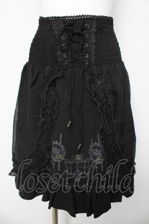 画像1: Ozz oneste / 王冠pt天蓋シフォンスカート  黒 Y-26-03-06-253-OO-SK-SZ-ZY (1)