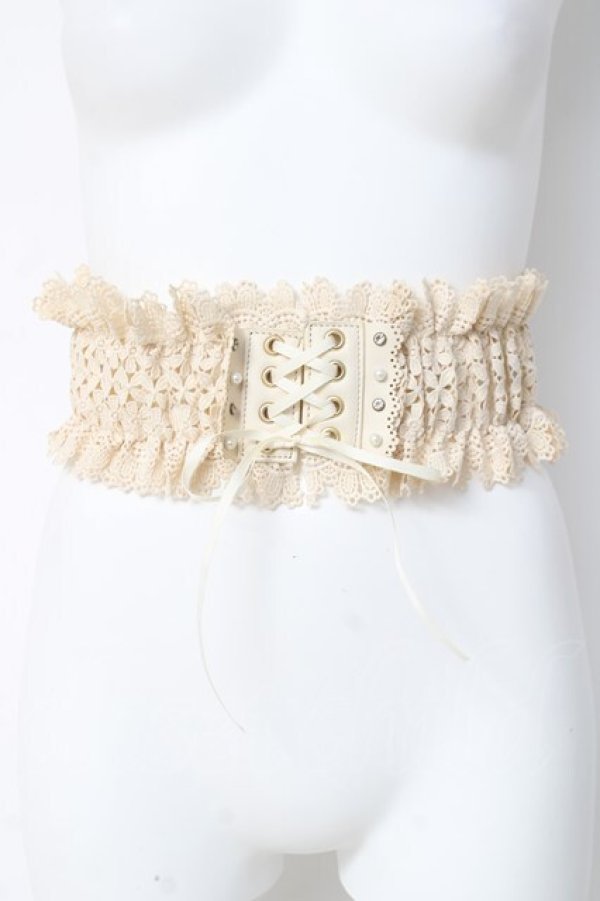 画像1: axes femme / レース編み上げゴムベルト  生成り Y-26-03-06-031-AX-ZA-SZ-ZY (1)