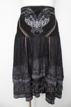 画像: OZZ ANGELO / プリント入りレースフィッシュテールスカート  黒 Y-26-03-06-256-OO-SK-SZ-ZY