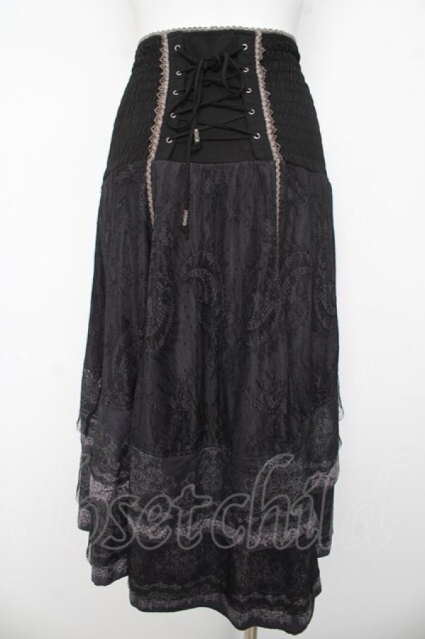 画像2: OZZ ANGELO / プリント入りレースフィッシュテールスカート  黒 Y-26-03-06-256-OO-SK-SZ-ZY (2)