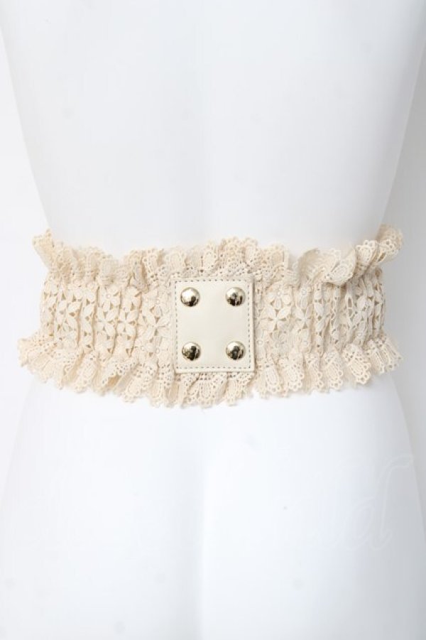 画像2: axes femme / レース編み上げゴムベルト  生成り Y-26-03-06-031-AX-ZA-SZ-ZY (2)