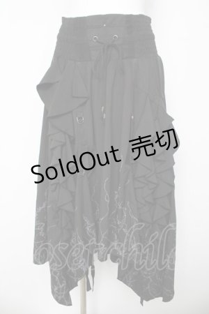 画像: OZZ ANGELO / 楔ptラッフルフリルロングスカート  黒 Y-26-03-06-259-OO-SK-SZ-ZY