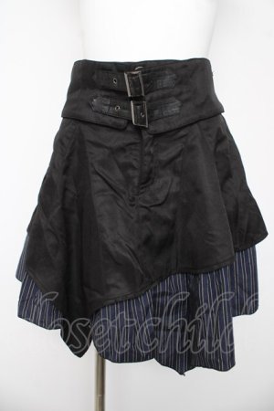 画像: ALGONQUINS / ウエストベルト付きレイヤードスカート F ブラック/ネイビー Y-26-03-06-262-AL-SK-SZ-ZY