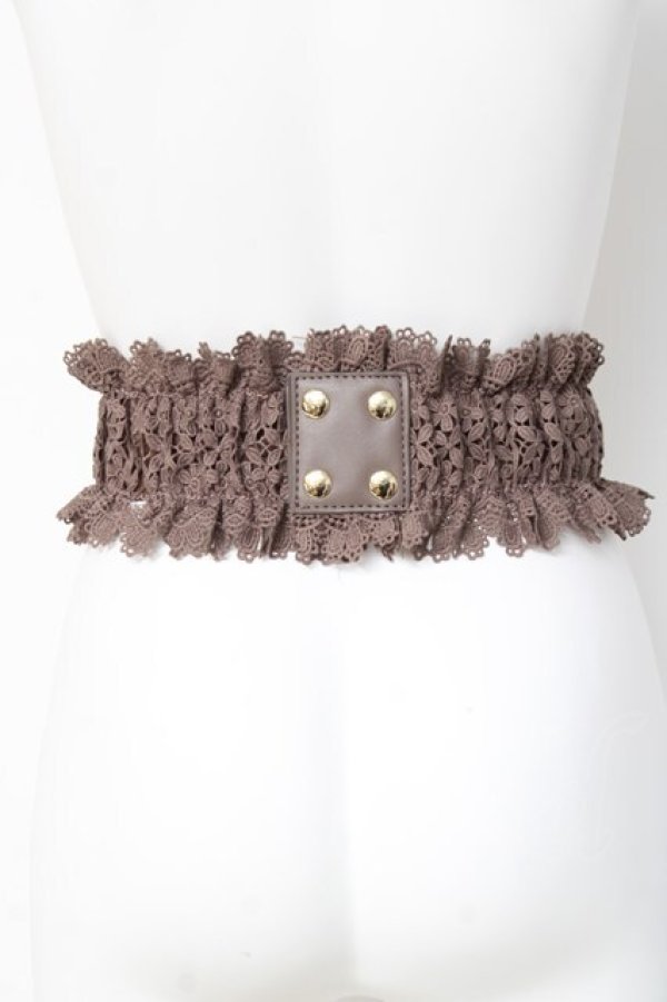 画像2: axes femme / レース編み上げゴムベルト  ブラウン Y-26-03-06-032-AX-ZA-SZ-ZY (2)
