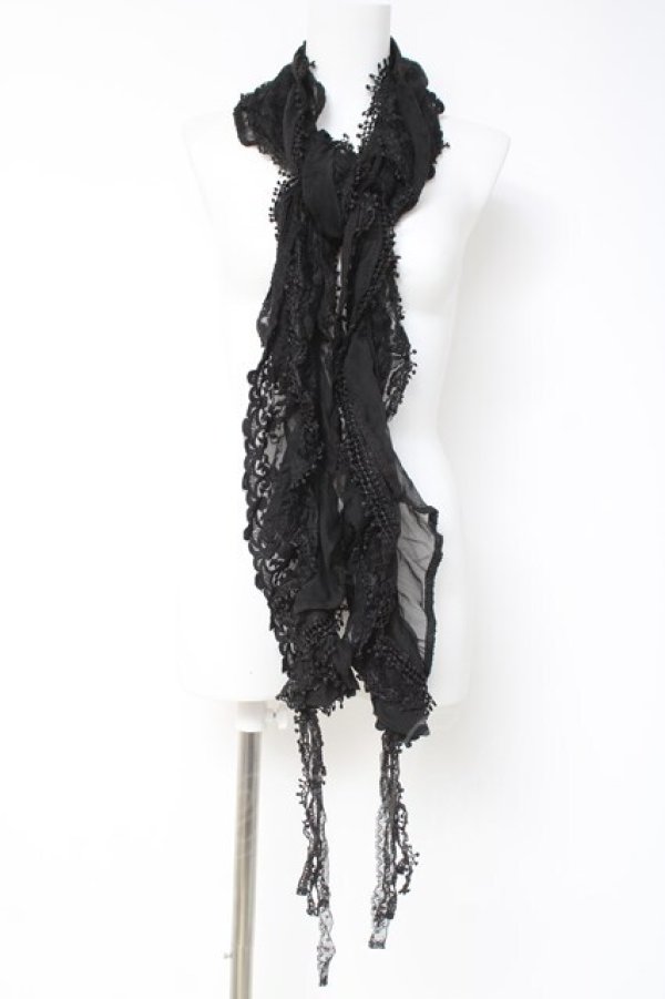 画像1: OZZ ANGELO / 異素材スカーフ  黒 Y-26-03-06-035-OO-ZA-SZ-ZY (1)