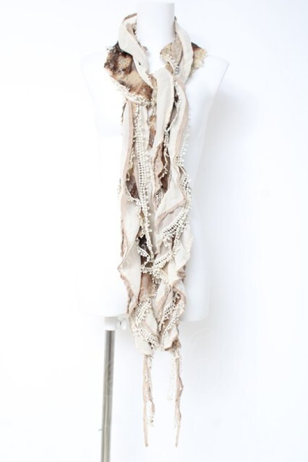 画像1: OZZ ANGELO / 異素材スカーフ  ベージュ Y-26-03-06-036-OO-ZA-SZ-ZY (1)