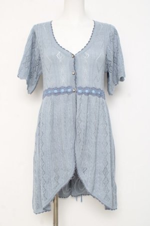 画像: axes femme POETIQUE / トランプ柄透かし編みカーディガン M サックス Y-26-03-09-040-AX-TO-SZ-ZY