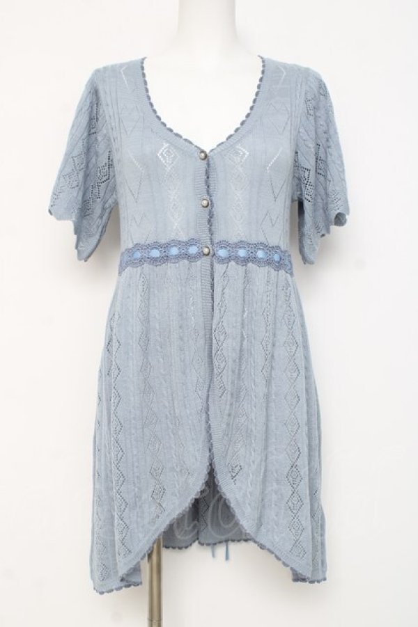 画像1: axes femme POETIQUE / トランプ柄透かし編みカーディガン M サックス Y-26-03-09-040-AX-TO-SZ-ZY (1)