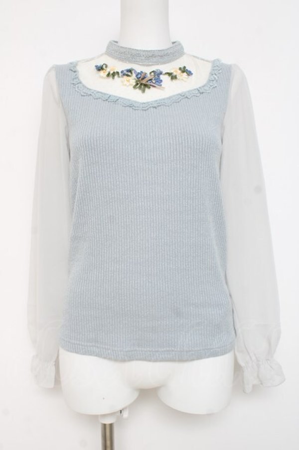 画像1: axes femme / お花畑刺繍ジャガードプルオーバー M サックス Y-26-03-09-041-AX-TO-SZ-ZY (1)