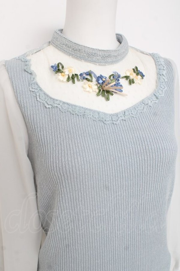 画像3: axes femme / お花畑刺繍ジャガードプルオーバー M サックス Y-26-03-09-041-AX-TO-SZ-ZY (3)