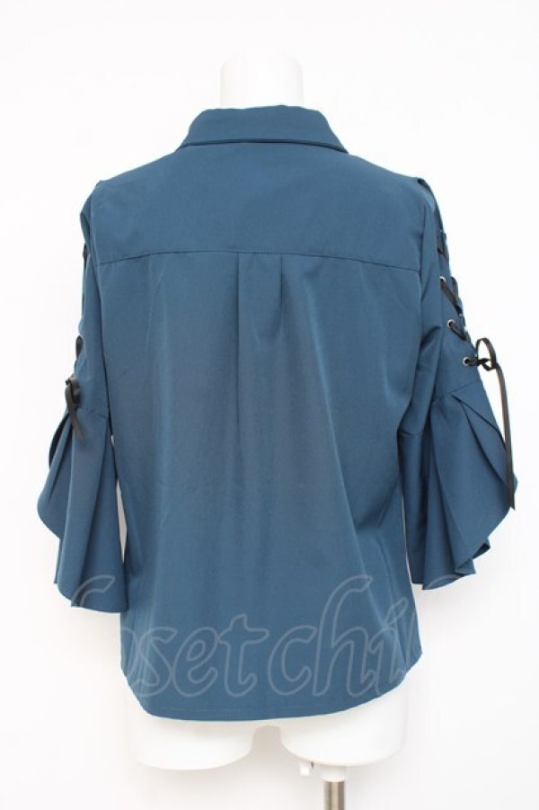 画像2: axes femme POETIQUE / クロスチャーム付フレア袖ブラウス M グリーン Y-26-03-09-047-AX-BL-SZ-ZY (2)