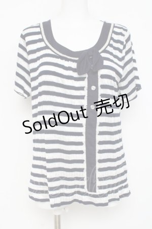 画像: axes femme / ボーダーレース風トップス M 紺 Y-26-03-09-048-AX-TO-SZ-ZI