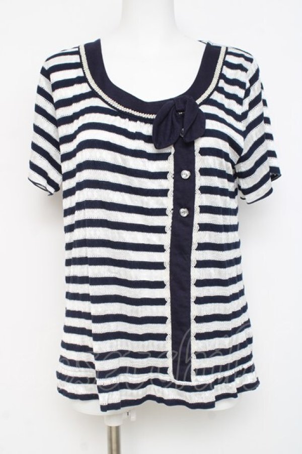 画像1: axes femme / ボーダーレース風トップス M 紺 Y-26-03-09-048-AX-TO-SZ-ZY (1)