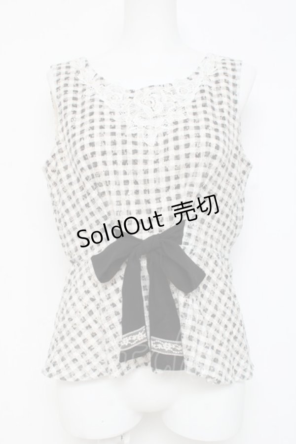 画像1: axes femme / ペプラムギンガムノースリーブトップス M 生成り×黒 Y-26-03-09-006-AX-TO-SZ-ZY (1)