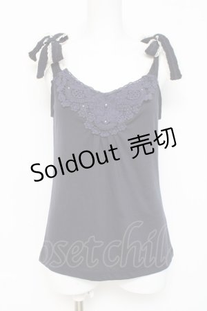 画像: axes femme / 肩リボンレースタンク M 紺 Y-26-03-09-007-AX-TO-SZ-ZY