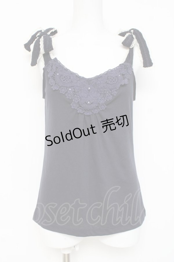 画像1: axes femme / 肩リボンレースタンク M 紺 Y-26-03-09-007-AX-TO-SZ-ZY (1)