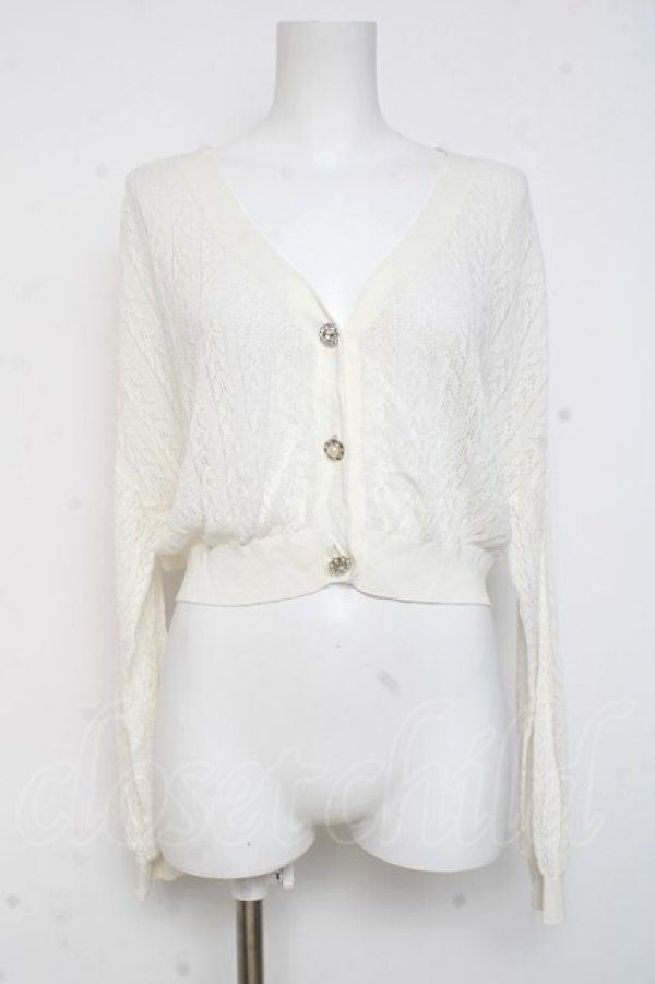 画像1: axes femme / ビジューボタン透かし編みカーディガン  白 Y-26-03-09-070-AX-TO-SZ-ZY (1)